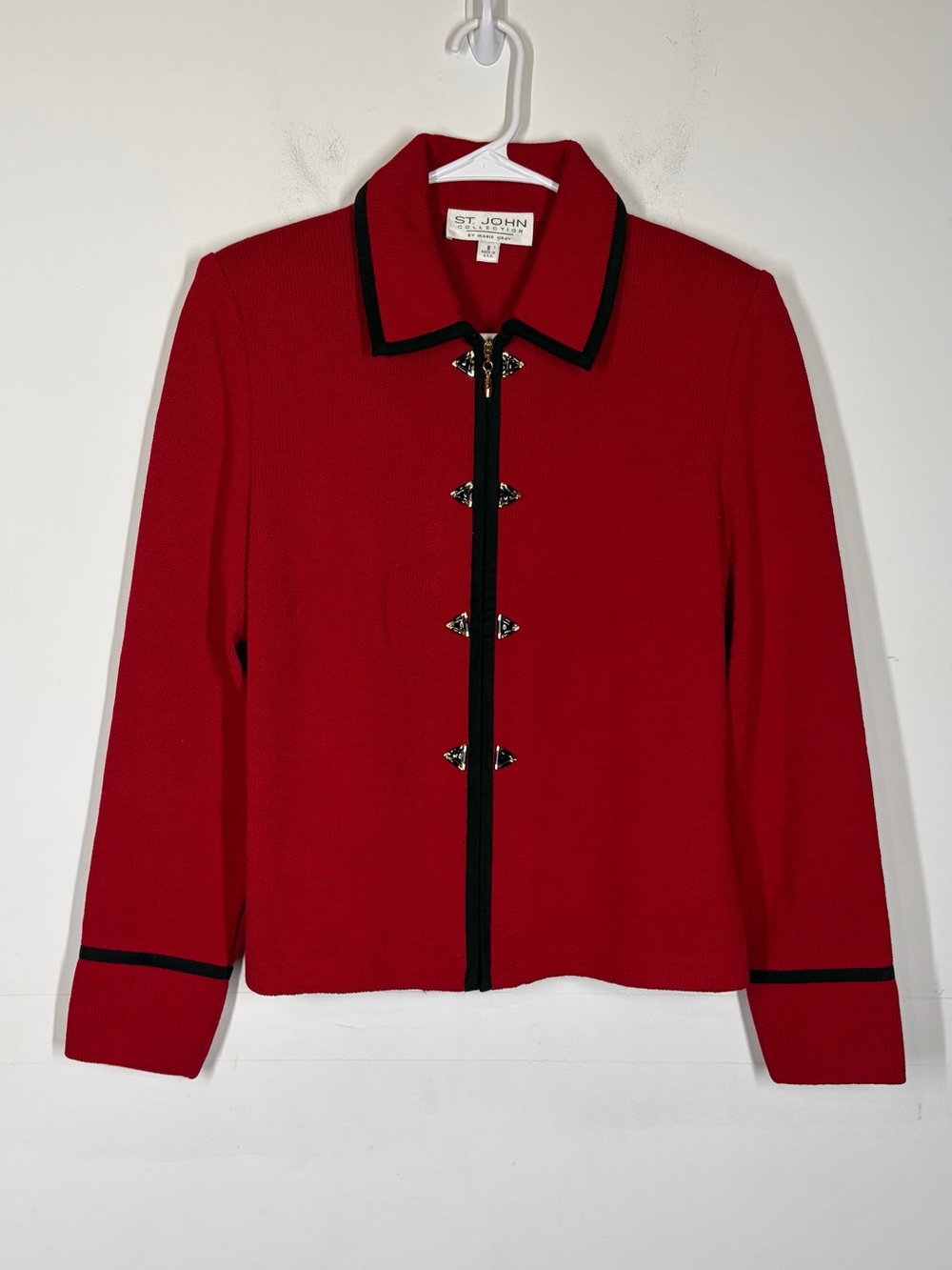 St John Red Knit Jacket Size 8